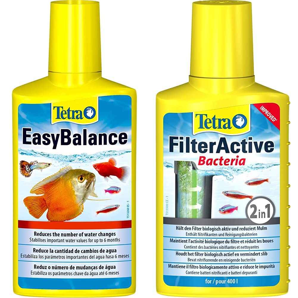 Tetra EasyBalance 250 ml Estabiliza valores Importantes del Agua hasta Seis Meses + FilterActive 100 ml Contiene bacterias iniciadoras vivas y bacterias limpiadoras Reductoras de Lodo