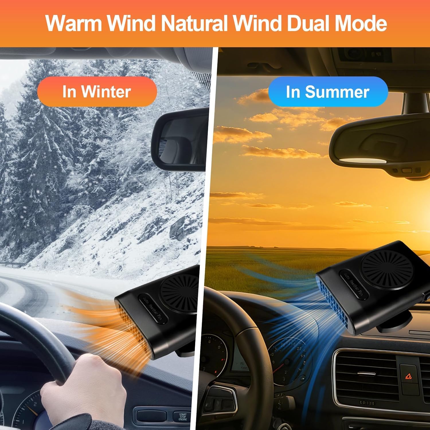 Chauffage de Voiture, Portable 12V 200W pour l'hiver Anti-buée dégivreur, Chauffage Rapide, pour Pare-Brise Prise dans l'allume-Cigare de la Voiture