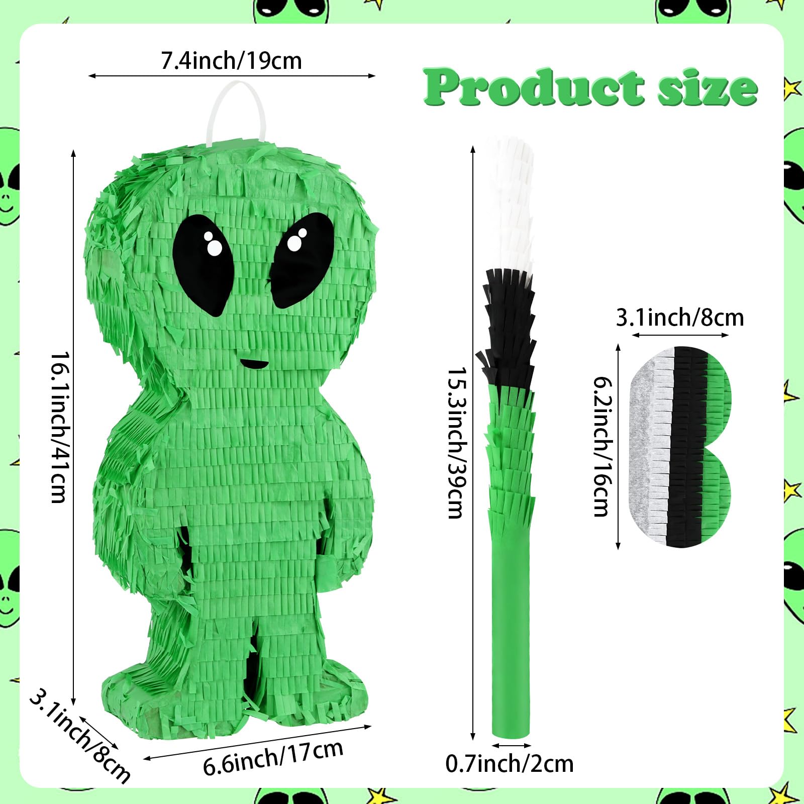 Alien Pinata for Kids Birthday Green Space UFO With Stick and Blindfold - Outer Space Theme Party Decoration