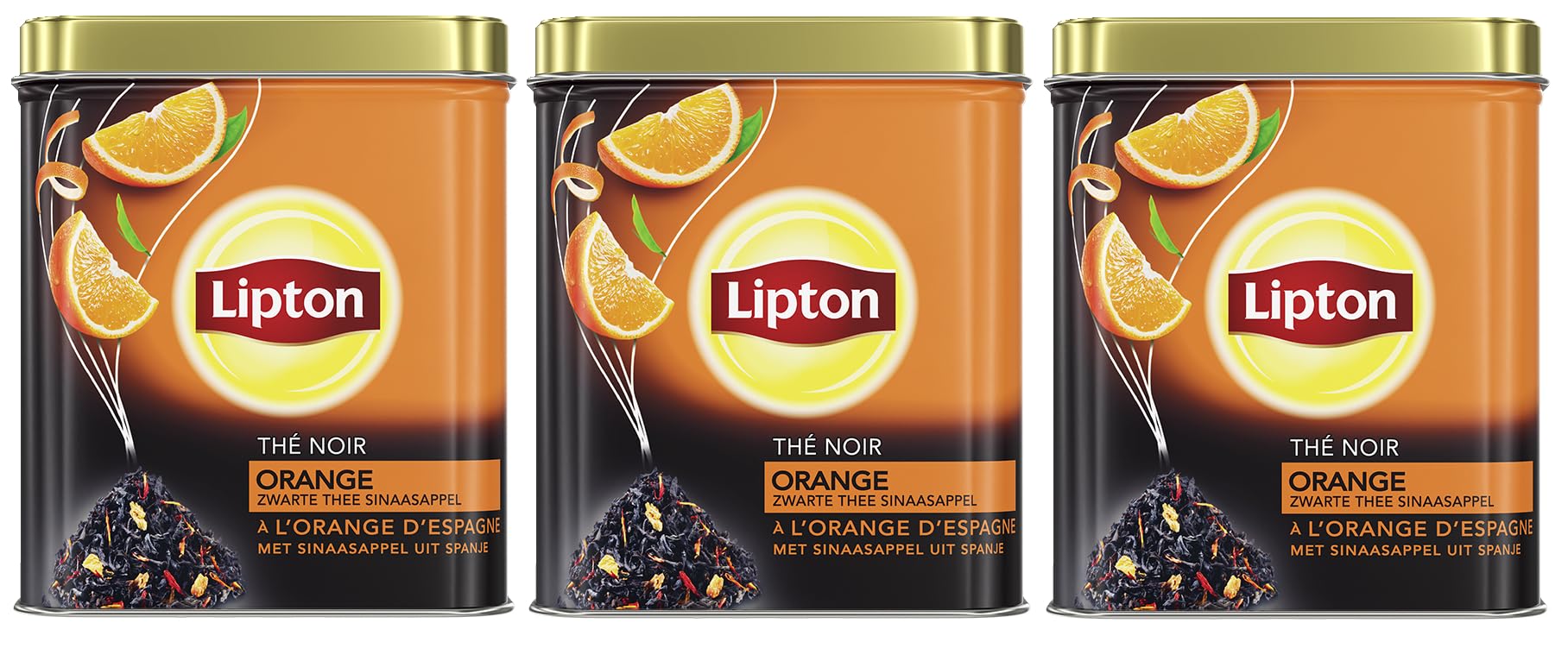 Lipton Thé Noir en Vrac,Goût Orange d'Espagne, Thé Noir Aromatisé en Vrac, 3 boites, 3x150g
