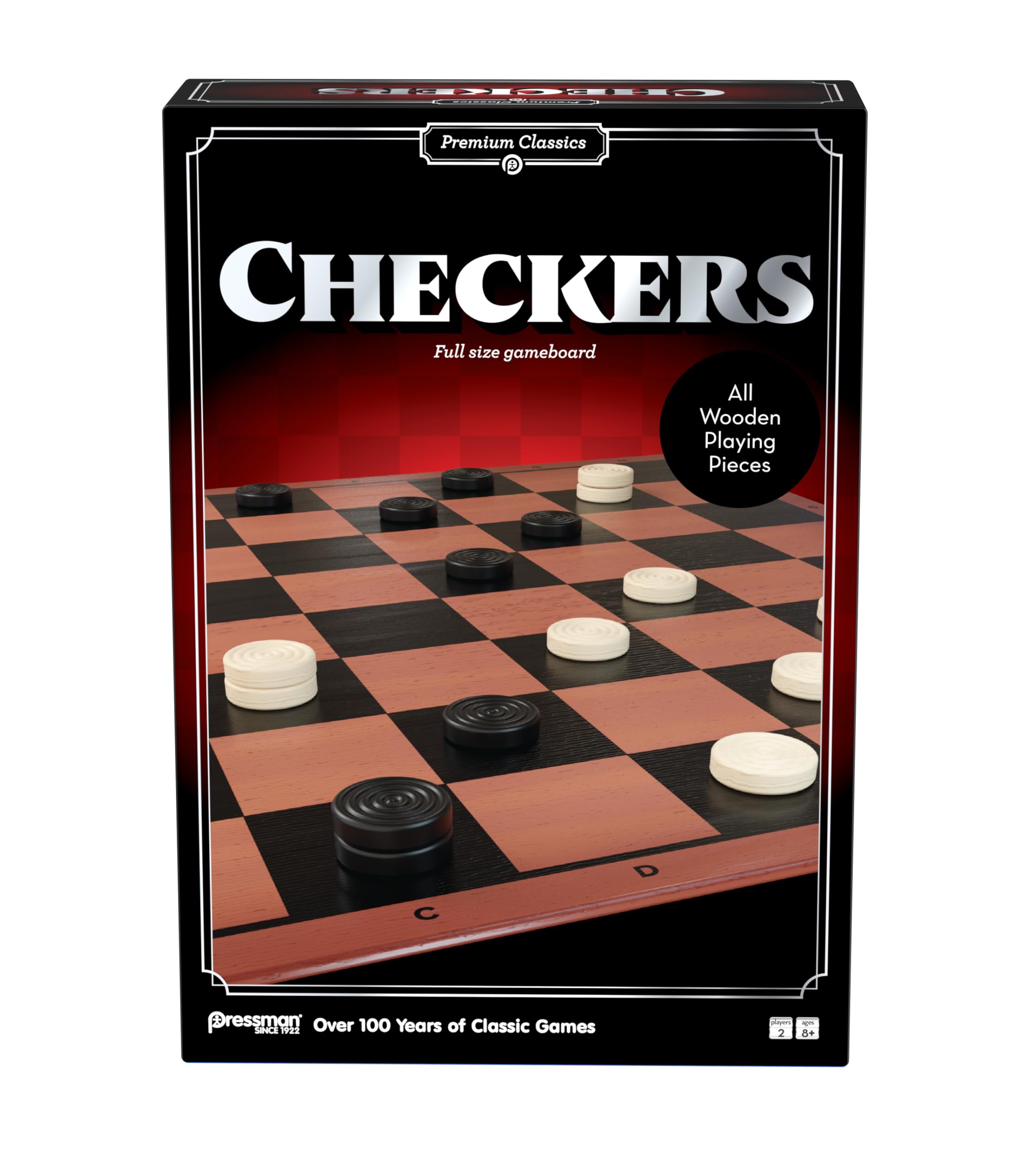 Premium wooden checkers pieces and board