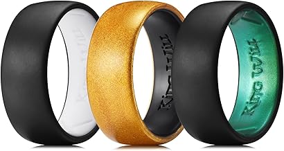 King Will Men's Silicone Rings 8mm Width 2.3mm Thick, Dual Color Domed Comfort Fit Hypoallergenic with Inner Groove Design, Rubber Wedding Band