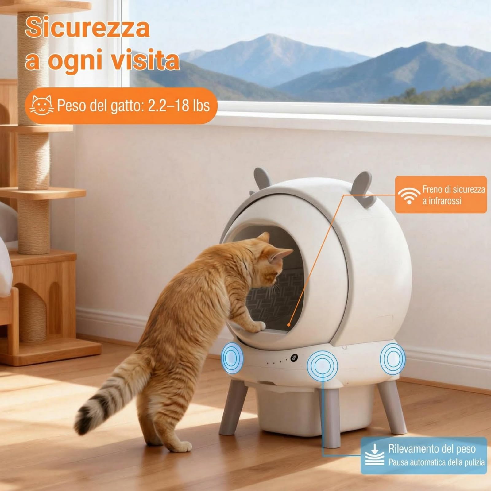 Vassoio Automatico per Gatti 60L – Lettiera Autopulente con APP WiFi e Sensori di Sicurezza, Cassetto Sigillato Anti Odore, Adatto per Gatti fino a 11kg, Grande Capacità