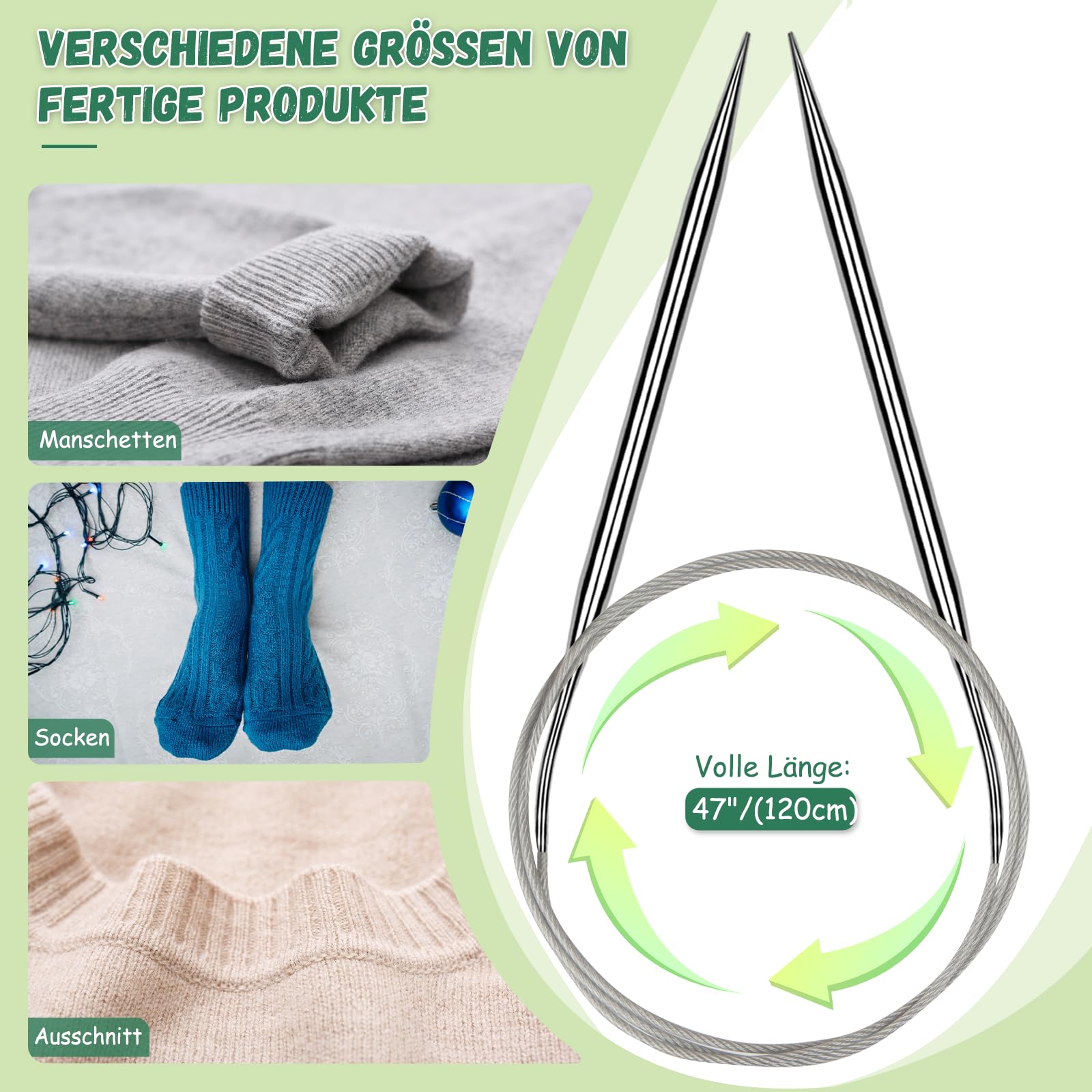 Coopay Set di Ferri da Maglia Circolari in Acciaio Inox - 9 Pezzi, 100 cm, 2 ,0-6,0mm Con Misuratore - Ferri da Maglia in Metallo per Maglioni, Sciarpe, Coperte o Grandi Progetti