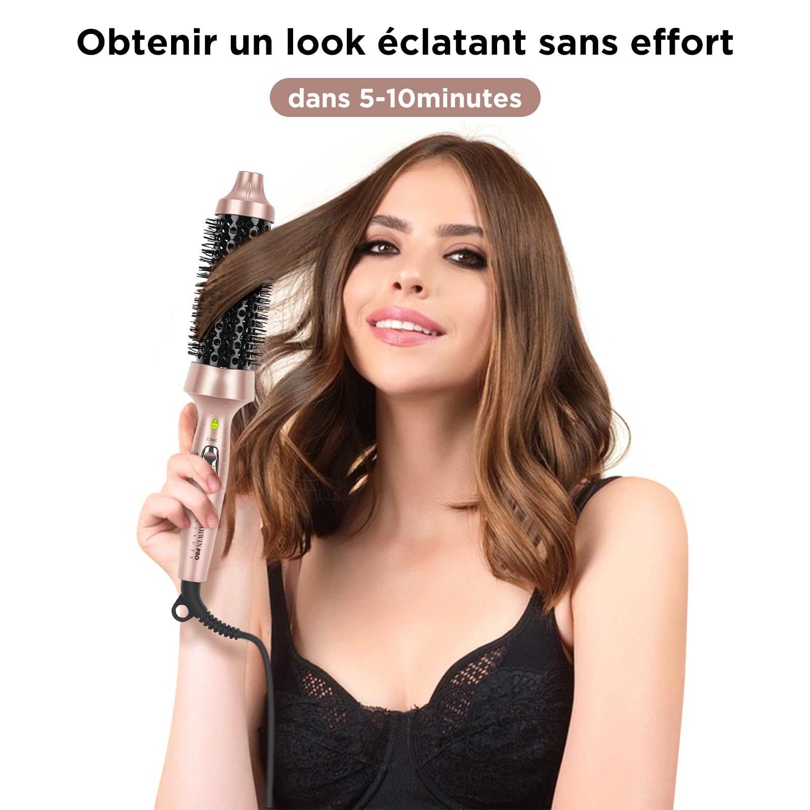 PARWIN PRO BEAUTY Brosse thermique 40mm avec tourmaline céramique chauffante et ions négatifs lisseur fer à friser brosse chauffante brosses coiffantes double tension pour femmes cadeaux de voyage