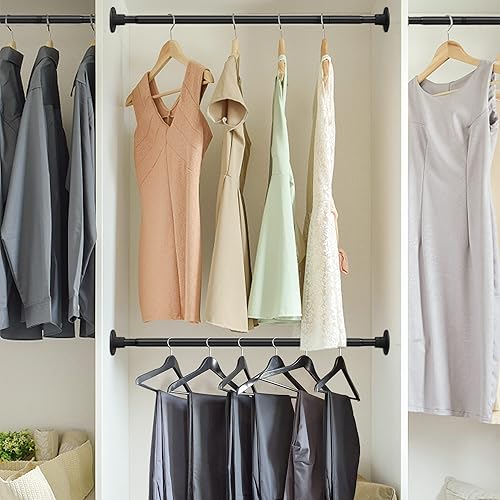 Miniatura 6 de Barra colgante para armario, 30 a 50 pulgadas, extensor de barra de armario para colgar  Barra negra ajustable para colgar ropa, estante organizador