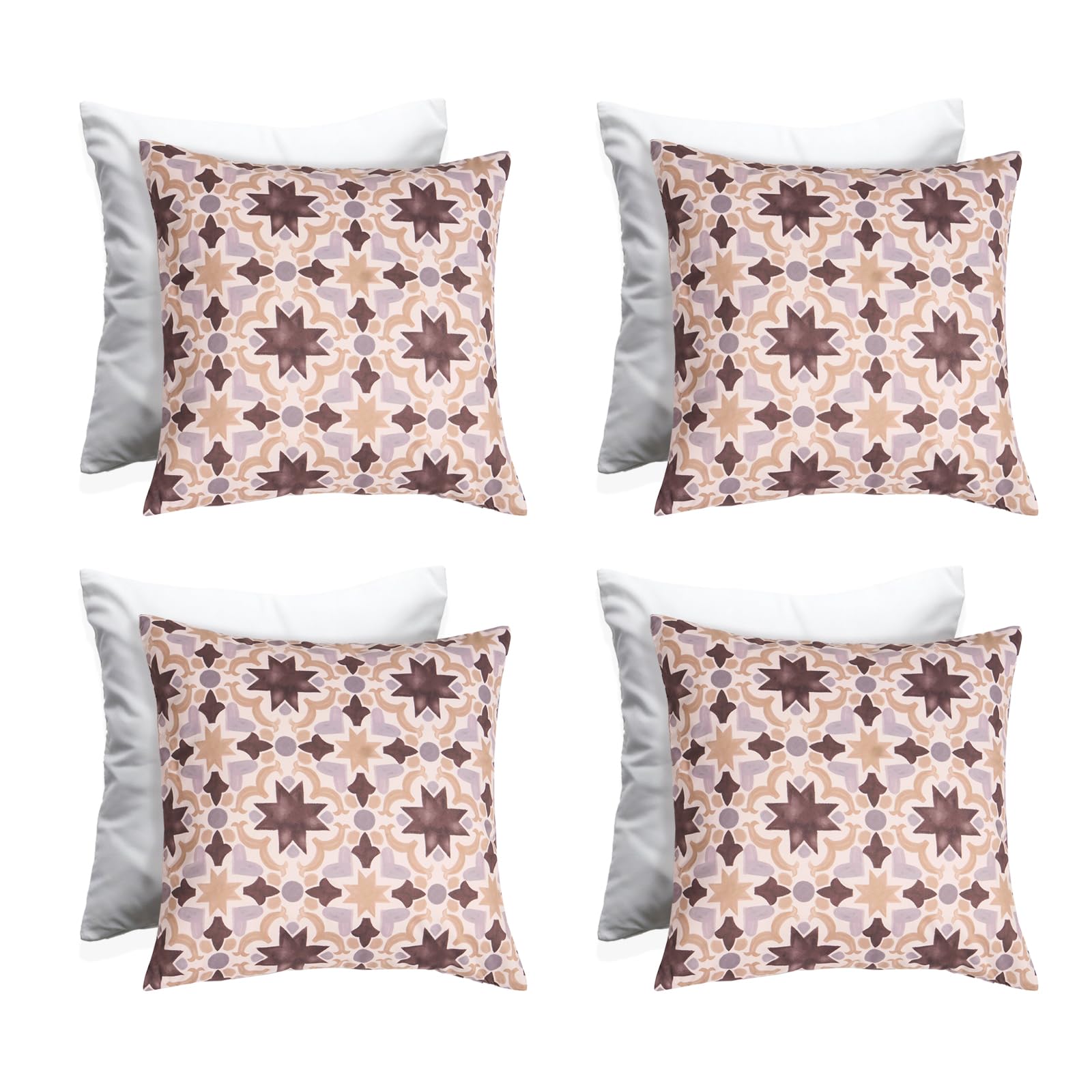 Ohs Natural Tiles Outdoor Cushions Waterproof Filled 45 X 45Cm Set Of 4 Decorative Tile Print Patio Garden Cushions With Covers Included Soft Home Decor Outdoor Bench Cushion With Invisible Zipper, Natural