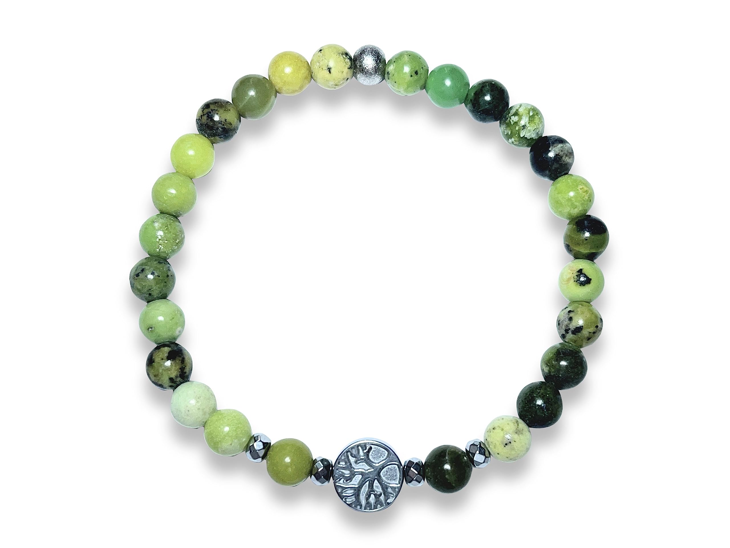 Serpentin Armband Perlen echt 6mm Lebensbaum Hämatit Silber - Handmade Perlenarmband Kreativität Vertrauen Freundschaft - Spiritueller Esoterischer Schmuck Unisex - Personalisierbar