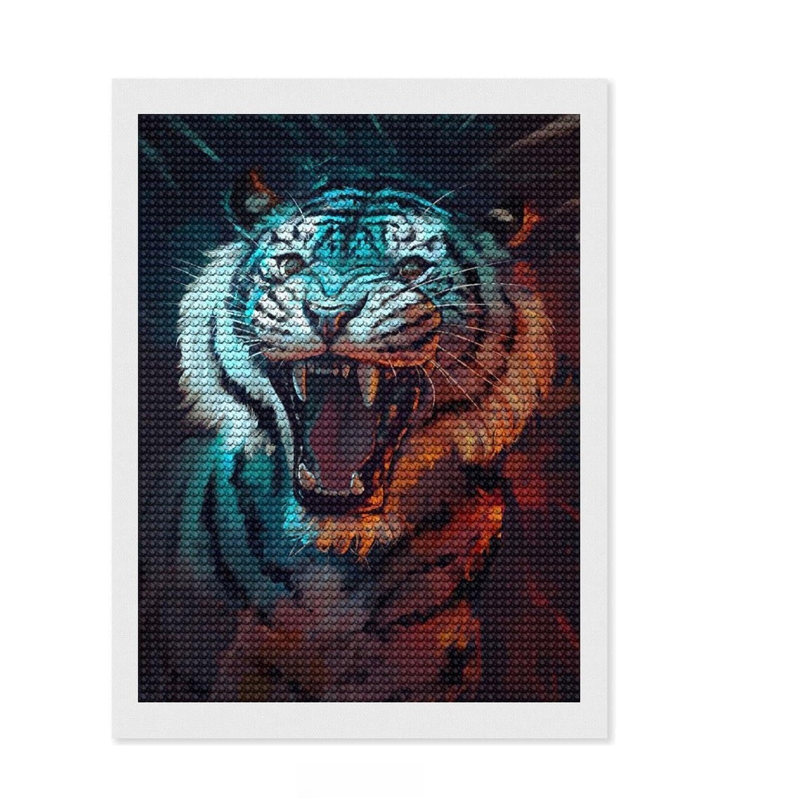 Junmoney Roaring Tiger Diamond Art Canvas 12"x16", for Teens, Enjoyable At-Home Hobby, Office Decor, Gift Idea, Pleasing Wall Art Project