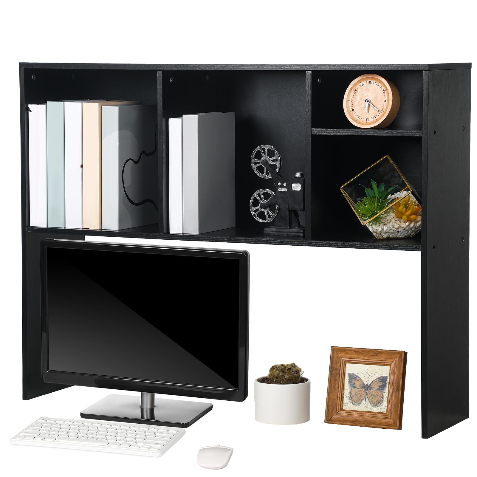 Briwooody Dorm Desk Hutch Desktop Bookshelf with 5 Shelves 3-Tier Wood Countertop Desk Shelf Top Only Organizer for College Dorm Office Home, 37 x 9.5