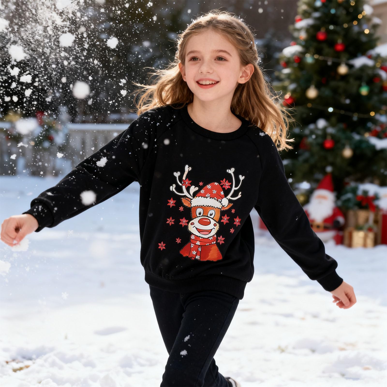 SFreeBo Sudadera de Navidad para niños Jersey para niñas Camiseta de Manga Larga de Invierno Jersey Informal de algodón con Estampado navideño para niños de 4-11 años