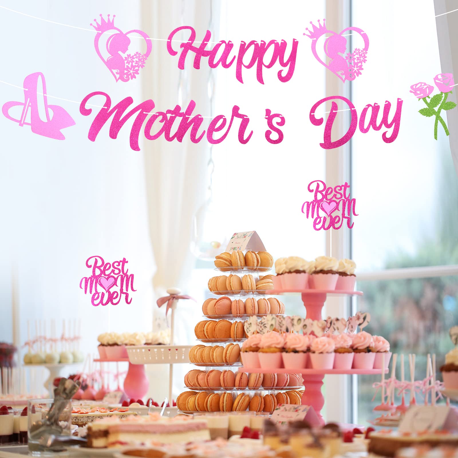 Happy Mother's Day-Banner & Tortenaufsatz | Muttertags-Dekoration, Wimpelkette | Geschenk Für Mama, Oma