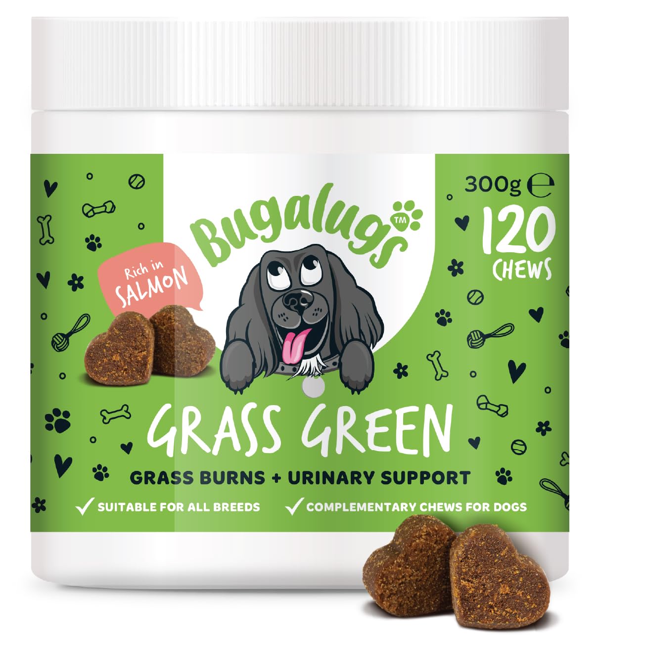 Bugalugs Grass Green Dog Supplement Chews helps support Dog Urine Neutraliser for Grass Burn with Cranberry that helps Urinary & Gut Health