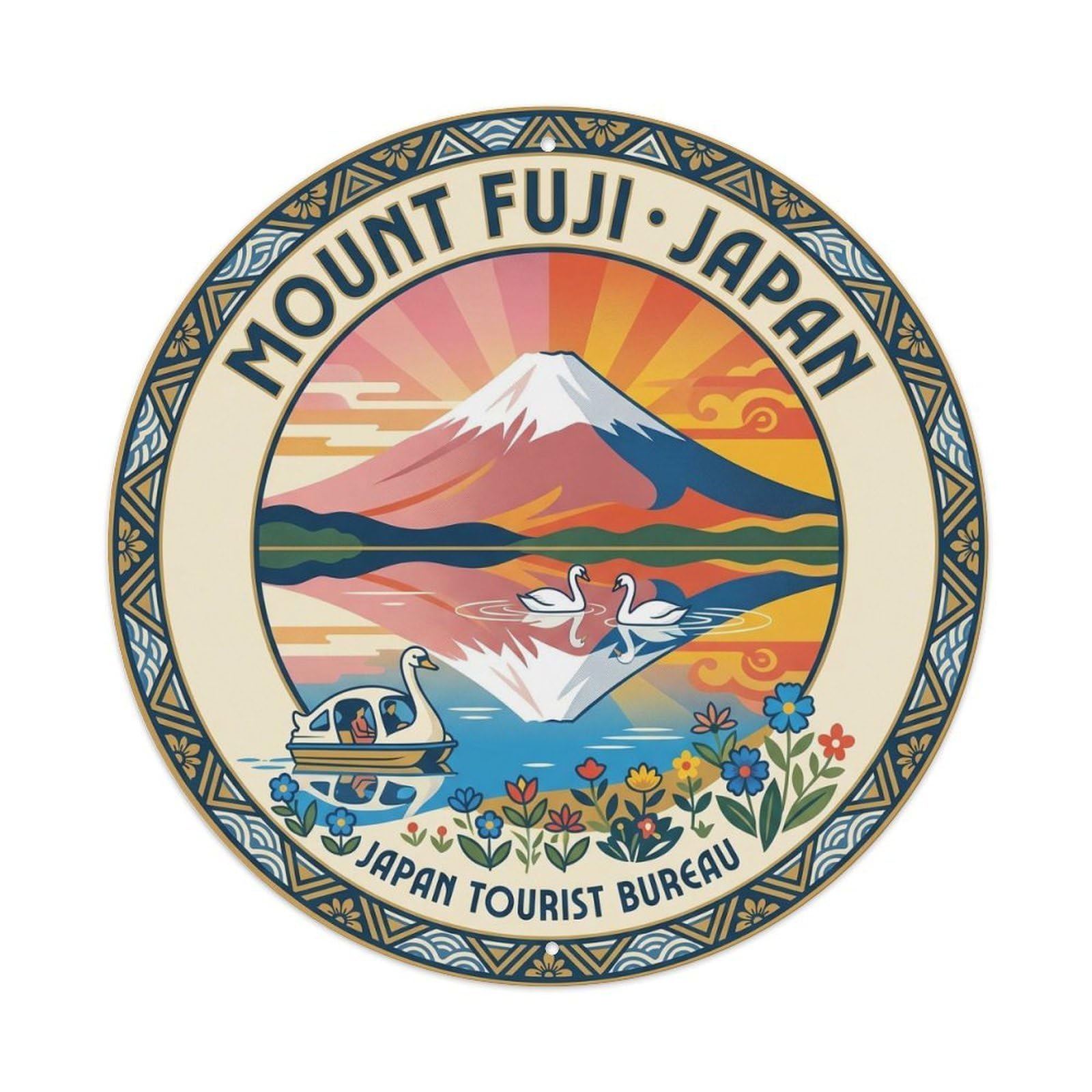 Mount Fuji Yamanakako Lake Swan Onsen Travel Coastal Metal Tin Sign