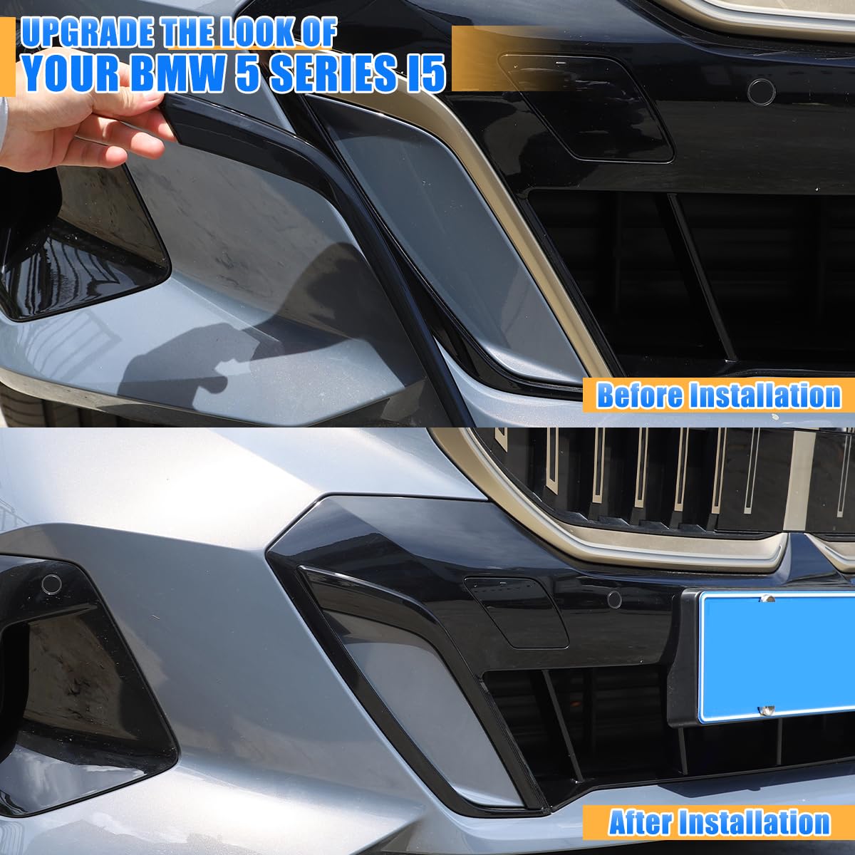 Car Fog Light Trim Compatible with Compatible with BMW 5 Series I5 G60 2024+,Fog Light Trim Front Fog Light Cover Eyebrow Cover Trim Frame Exterior Decoration Accessories(M Sport) (Black)