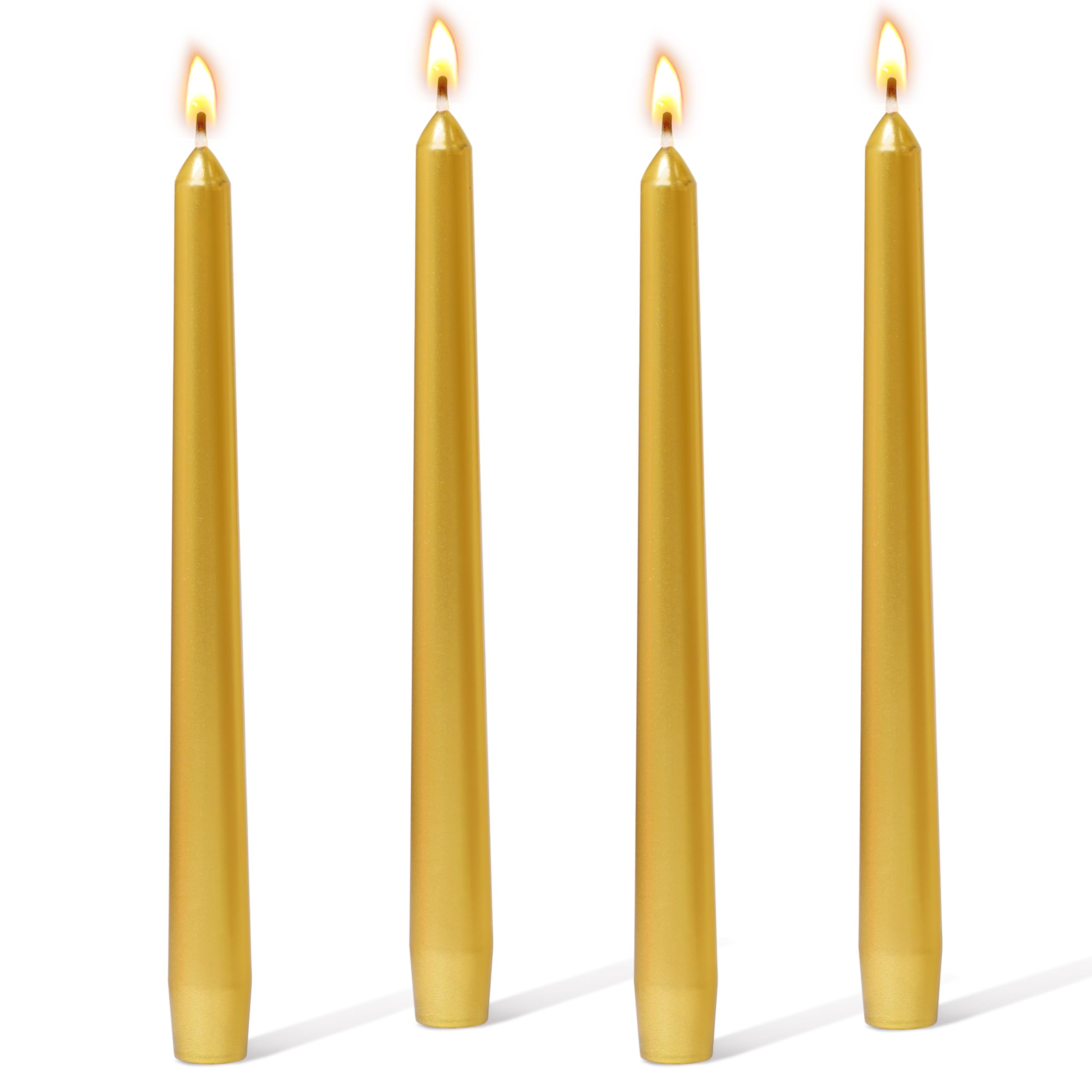 BYTYO Tapered Dinner Candles - Golden - Pack of 4 - Unscented - 7.6 Burning Hours