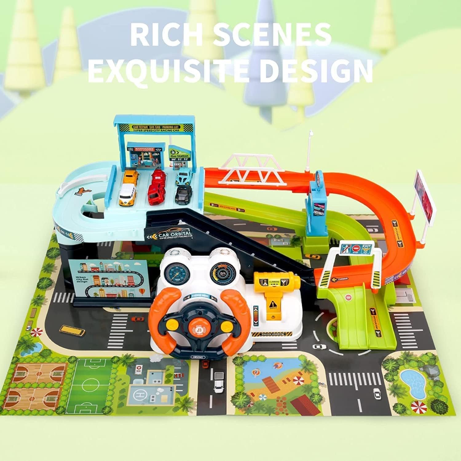 Car Adventure Toy Cars Race Track Toy, 2-in-1 Large Children's Car Toy with Music, Preschool Educational and Interactive Toy for Toddlers 3 4 5 6 Years Old Boys Girls 1