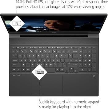HP Victus 15 Gaming Laptop, 15.6 FHD 144Hz IPS (AMD Ryzen 5 7535HS, 16GB DDR5 RAM, 512GB PCle SSD, Radeon RX 6550M 4GB (Beat RTX3050)) Backlit KB, Wi-Fi 6, Webcam, Ethernet, Win 11 Home
