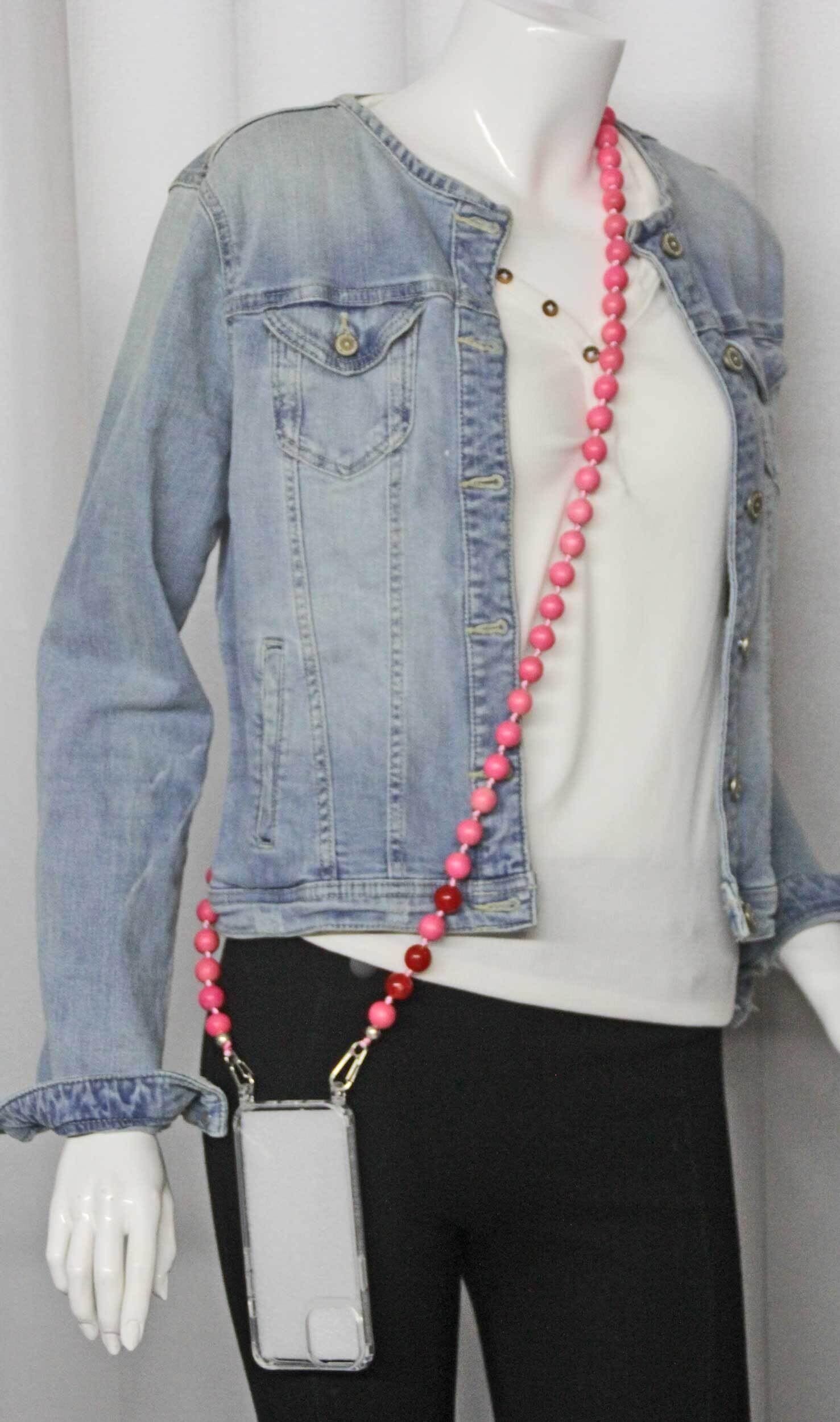 Handykette Lang Holzperlen pink-pink I ø15 mm I Länge ca. 138 cm I H0102