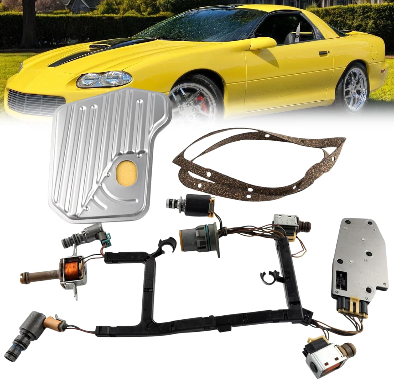 4L60E 4L65E 9PCS Transmission Master Solenoid Kit EPC Shift TCC 3-2 PWM For 1993-2002 GMC Camaro Cadillac Blazer Jimmy W/Harness Transmission Filter