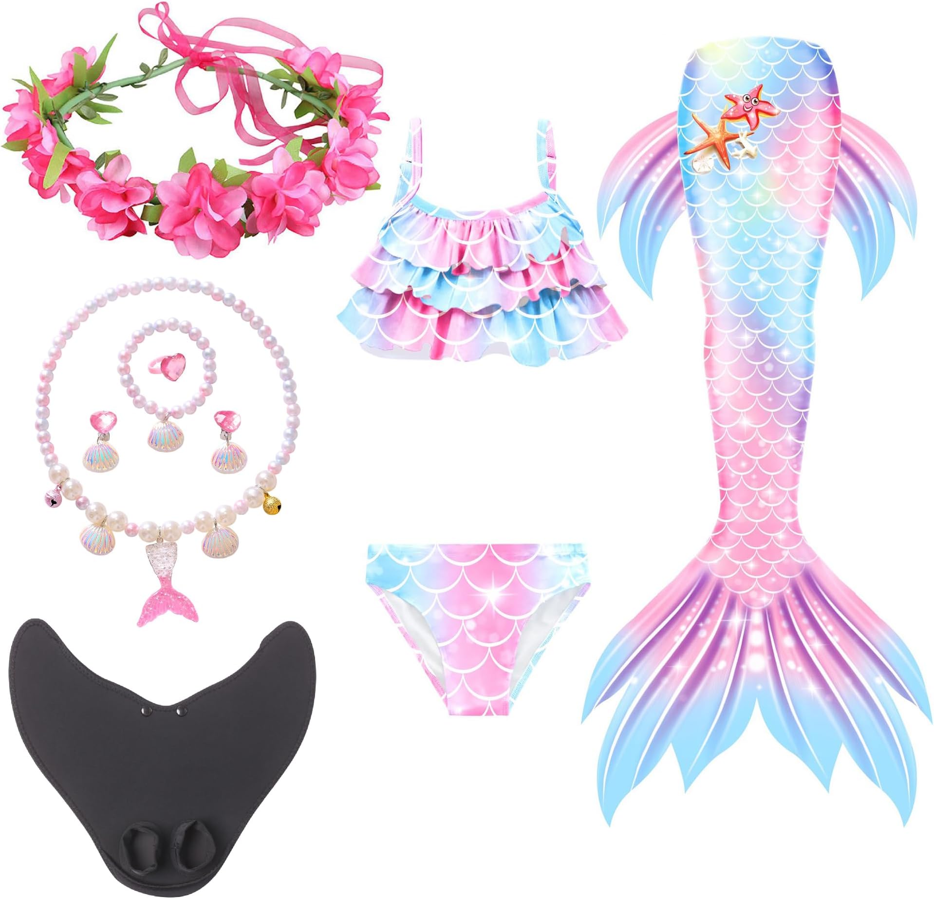 Mermaid Tail Sets with Head Garland Necklace Hair Clip,Mermaid Costume