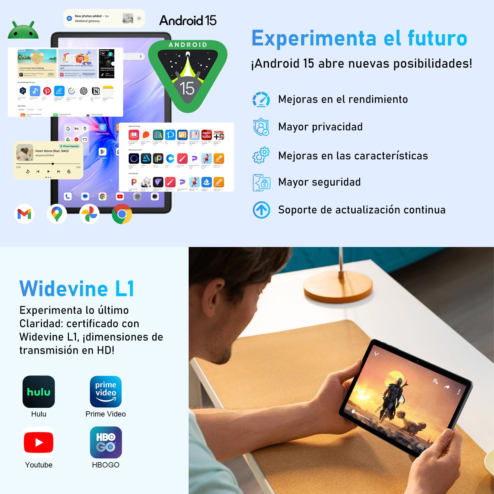 Blackview Tablet Android 15 Tab 60 WiFi 10 Pulgadas, PC Tableta, 12GB RAM + 128GB ROM/2TB TF, WiFi 6 Widevine L1, PC Mode 5100 mAh Batería Tablets Gaming Dual Cámara 8MP+5MP/WPS Suite/HD IPS