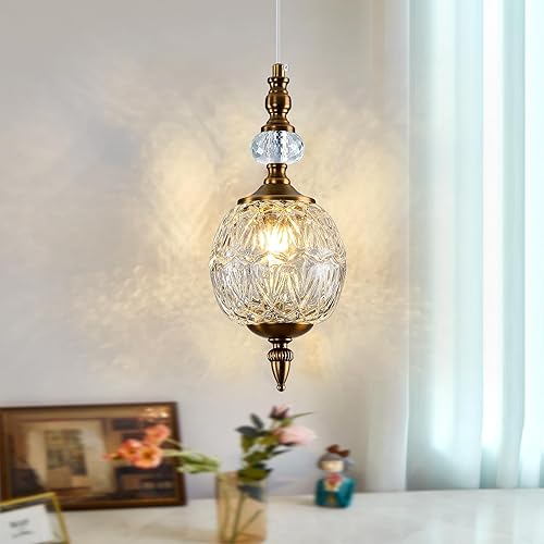 Miniatura 4 de Lámpara colgante de cristal vintage de oro cepillado antiguo de 4.72 pulgadas, mini lámpara de techo colgante ajustable para cocina, isla, granja,
