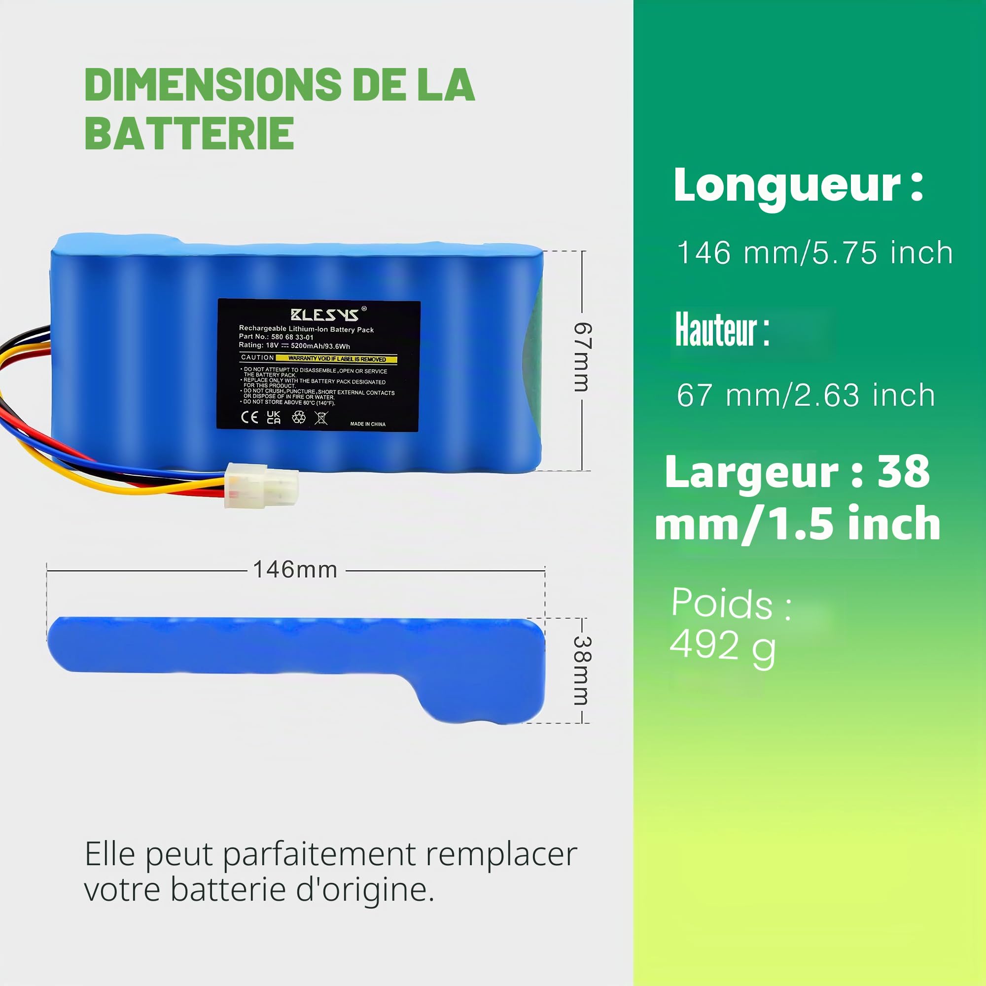 BLESYS Batterie pour Husqvarna Automower 420 (2016, 2017, 2018, 2019)