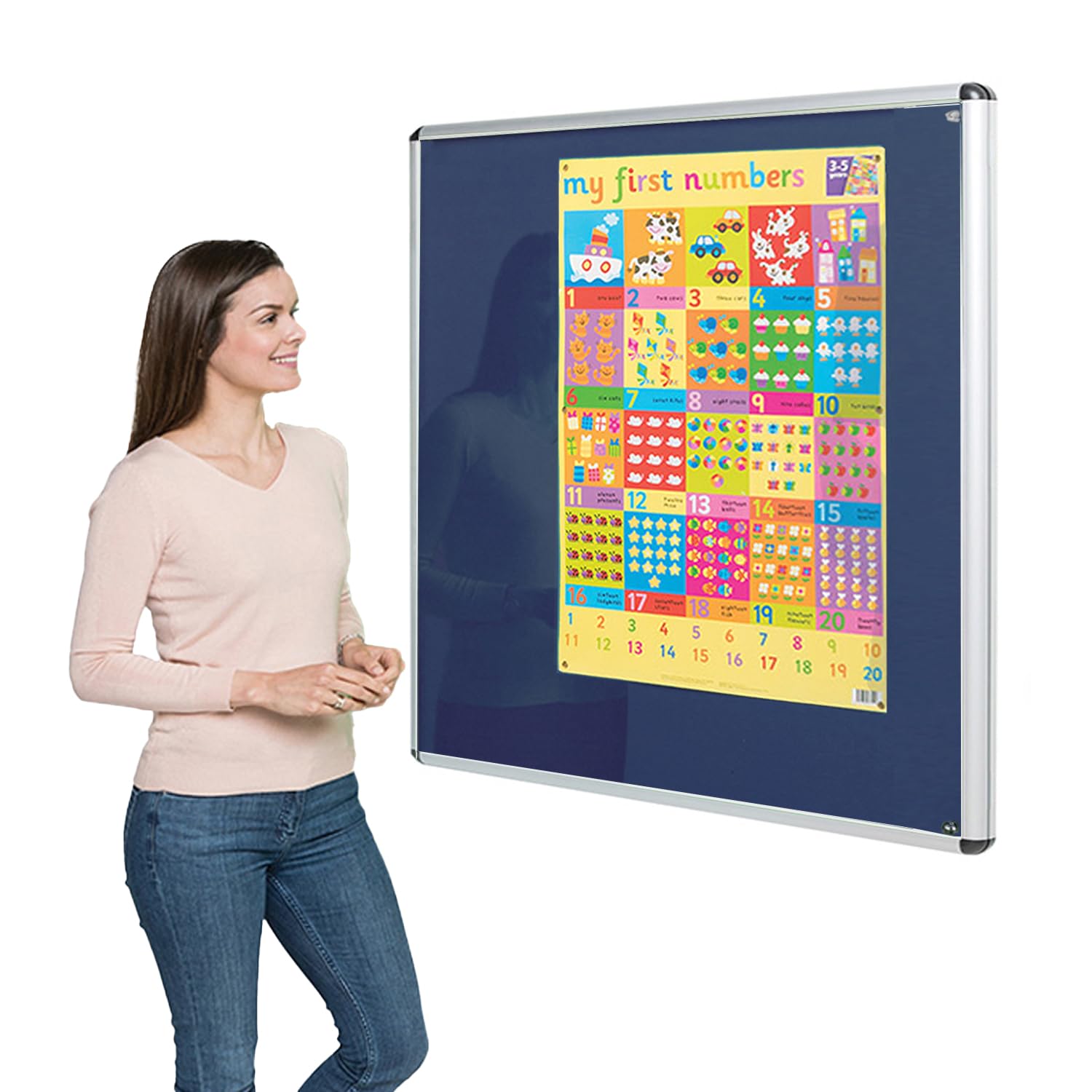 Wonderwall Tamperproof Lockable Noticeboard, Dark Blue, 90 x 90 cm, Fire Resistant Display Pinboard, Aluminium Frame, 2 Safety Locks, 5 Colours to Choose from - Ideal for School, Indoor Public Spaces