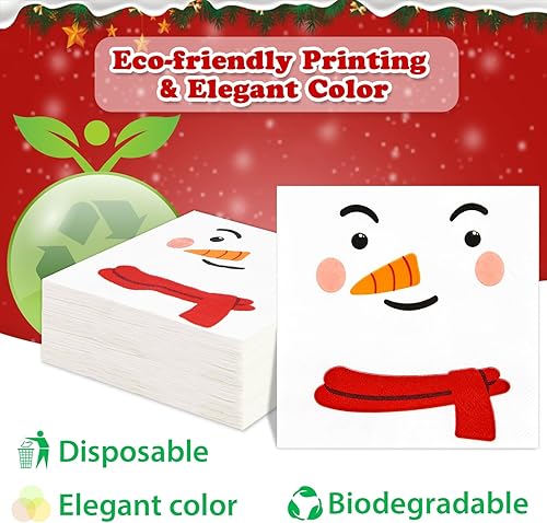 Miniatura 6 de 200 servilletas de Navidad, muñeco de nieve, desechables, de papel, cóctel, bebida, almuerzo, cena, vacaciones, suministros de fiesta de Navidad,