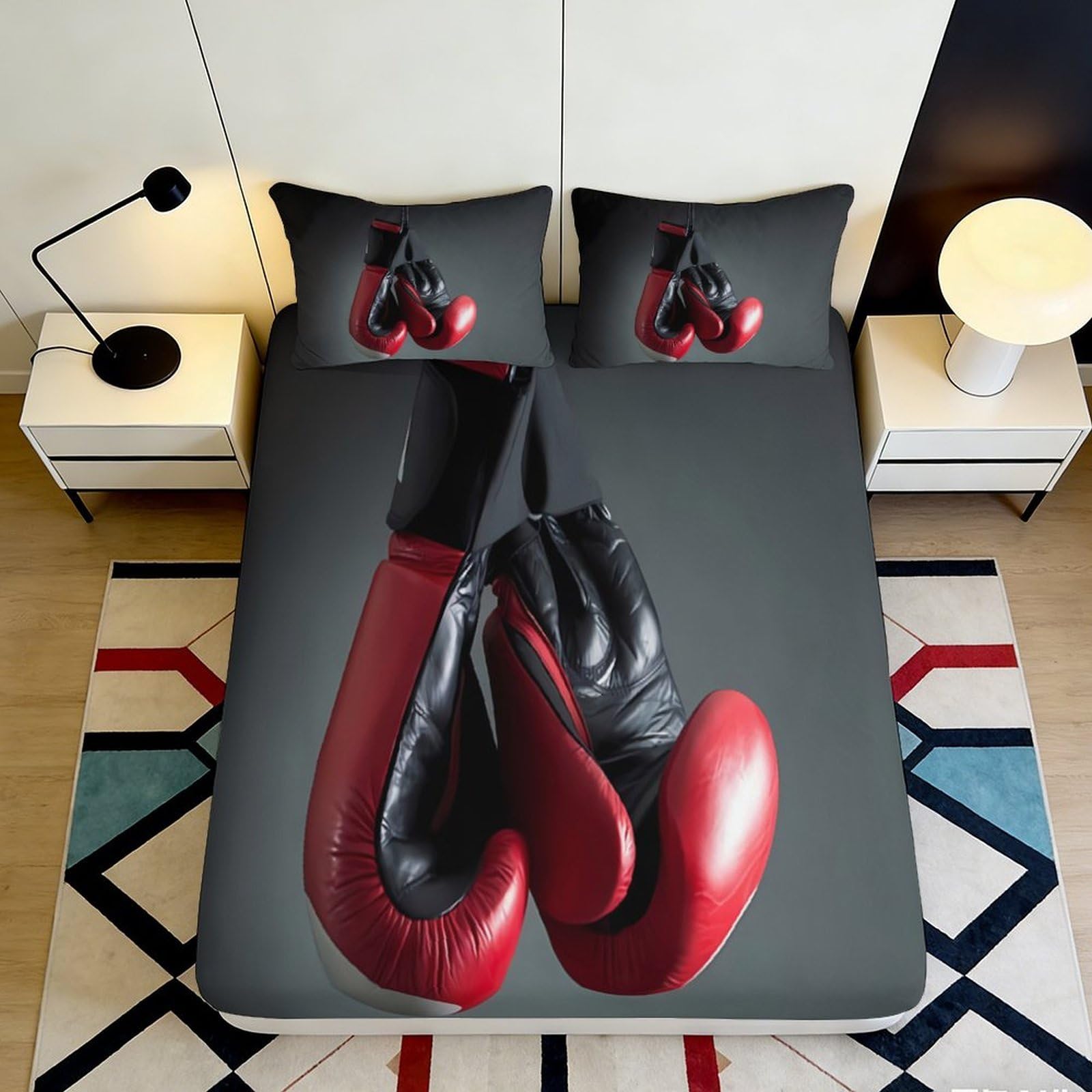 Jqzkxnhpbr Style-9 3D Printed Boxing Gloves Fitted Sheet Microfiber Black Red Bed Sheet Anti-Slip Easy Care For Bedroom Guestroom Décor 90X200x25cm