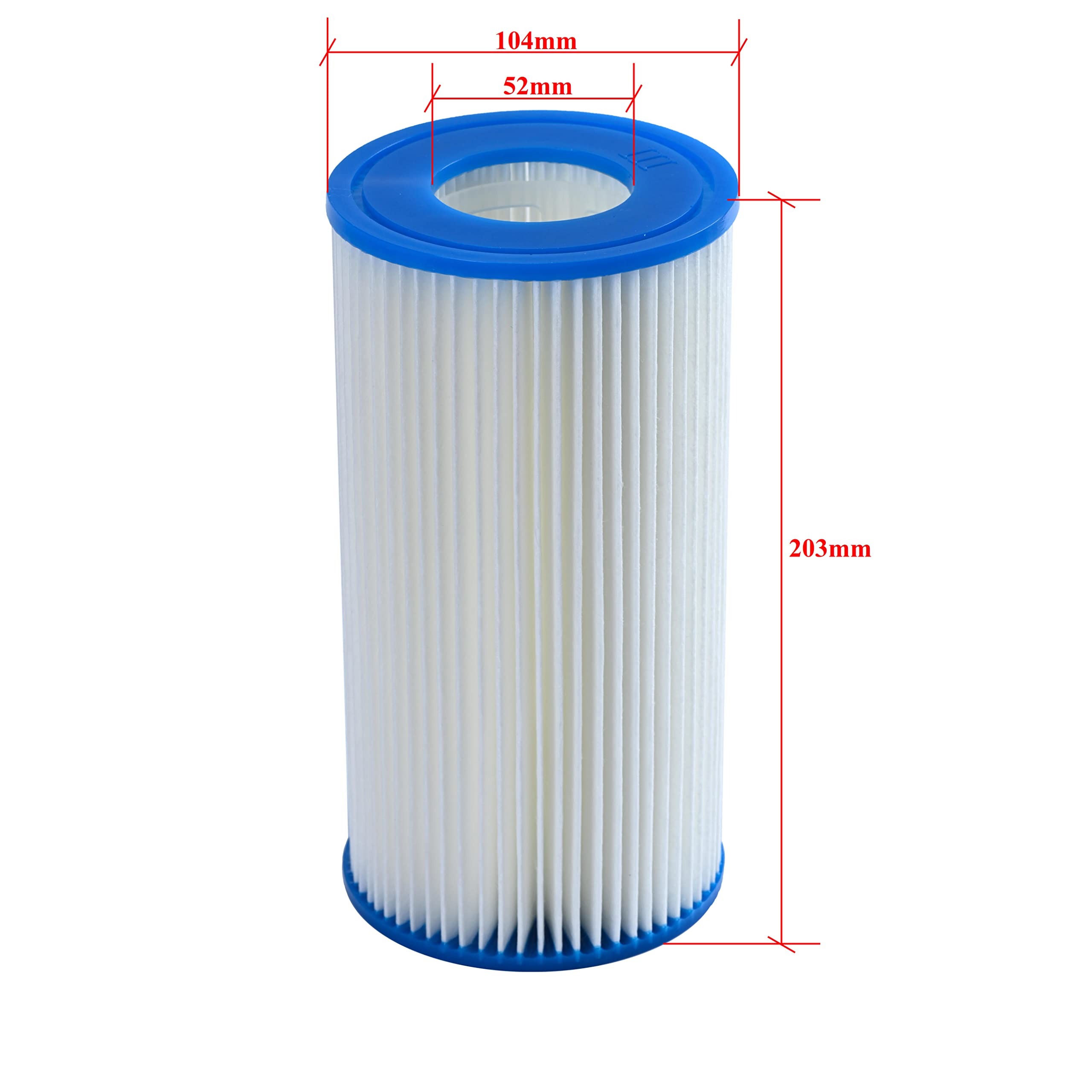 Malaka Filtre pour Spa Gonflable Taille I, II, III, VI Cartouches filtrantes compatibles (4, Taille III : φ10,4 x 20,3 cm, φ intérieur 5,2 cm)