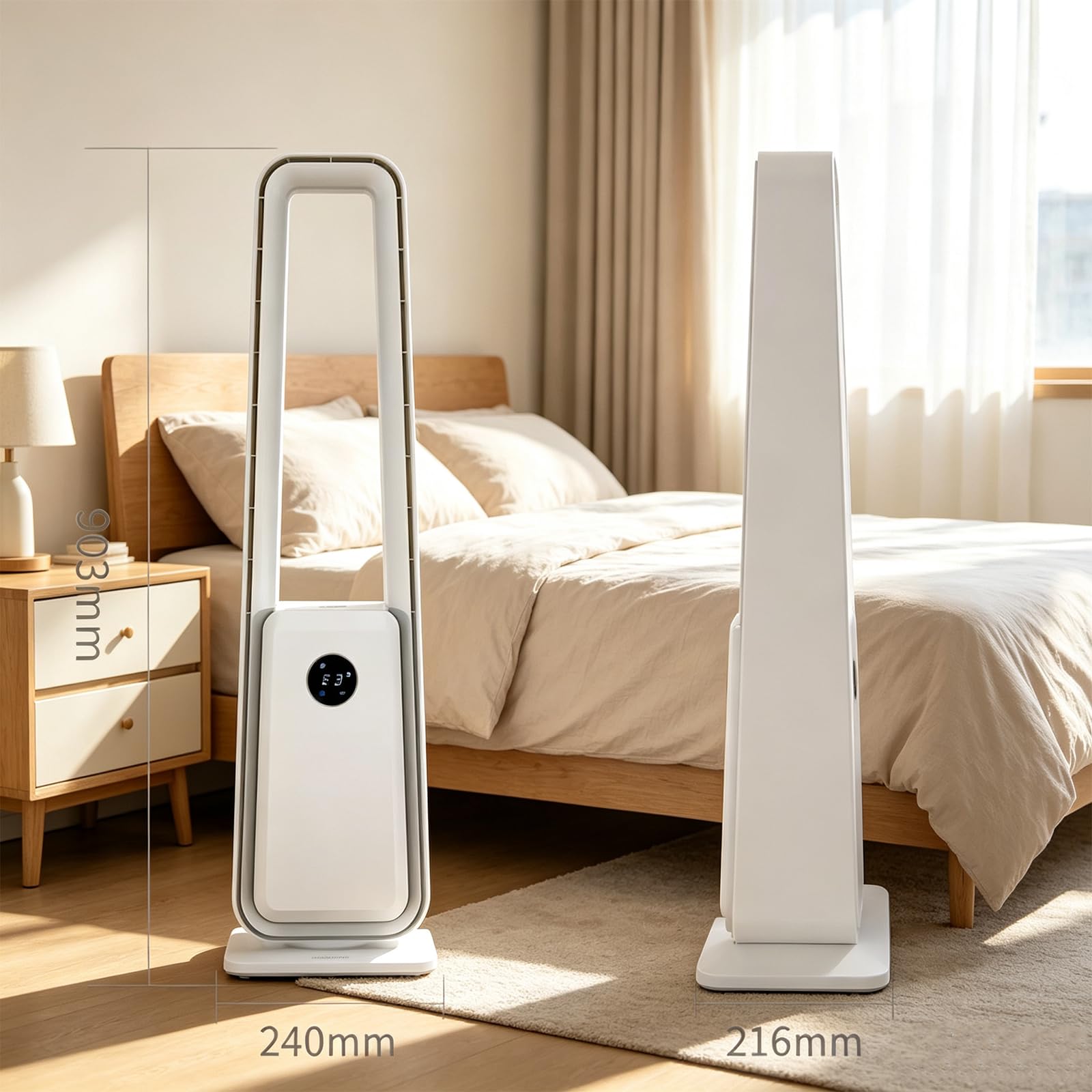 Ventilador de torre sin aspas de 80W con control remoto, para dormitorio