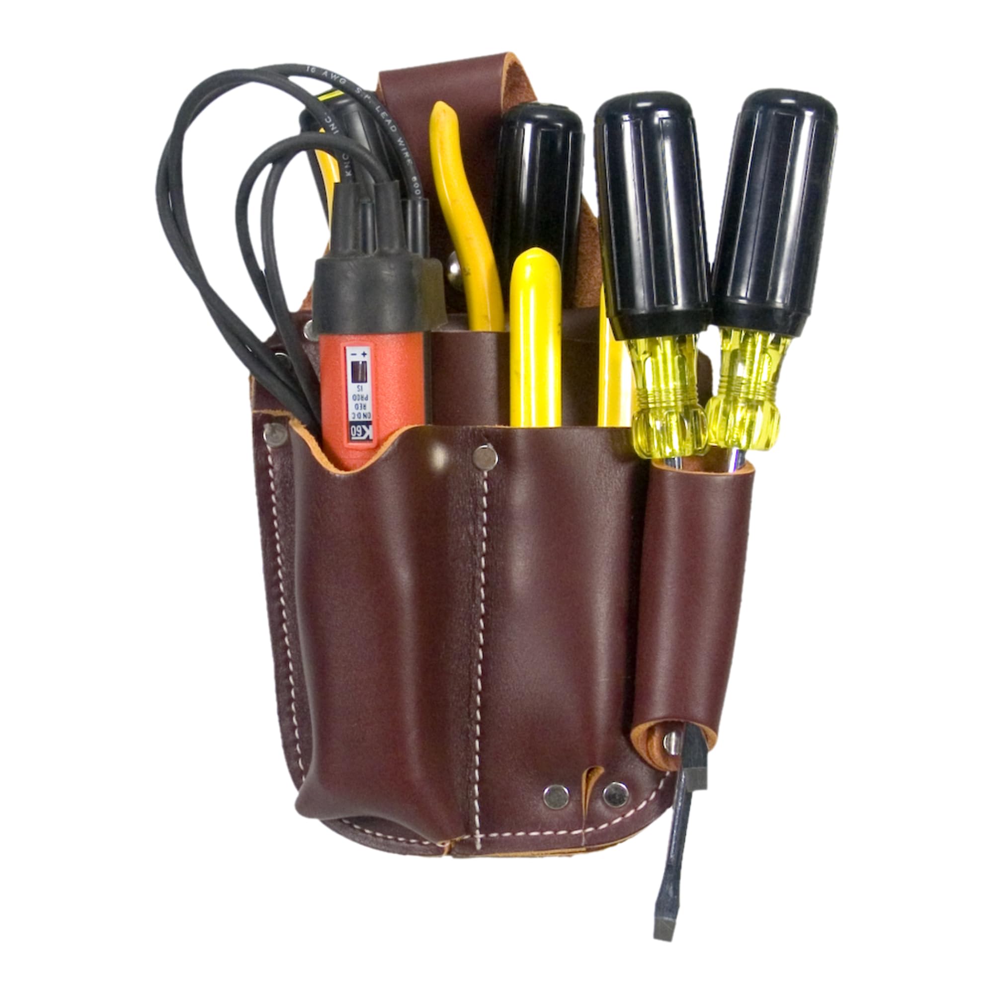Occidental Leather Electrician's Pocket Caddy - Brown - 5 Pockets & Tool Holders - Belt Compatibility Up to 2" Wide - Made in USA