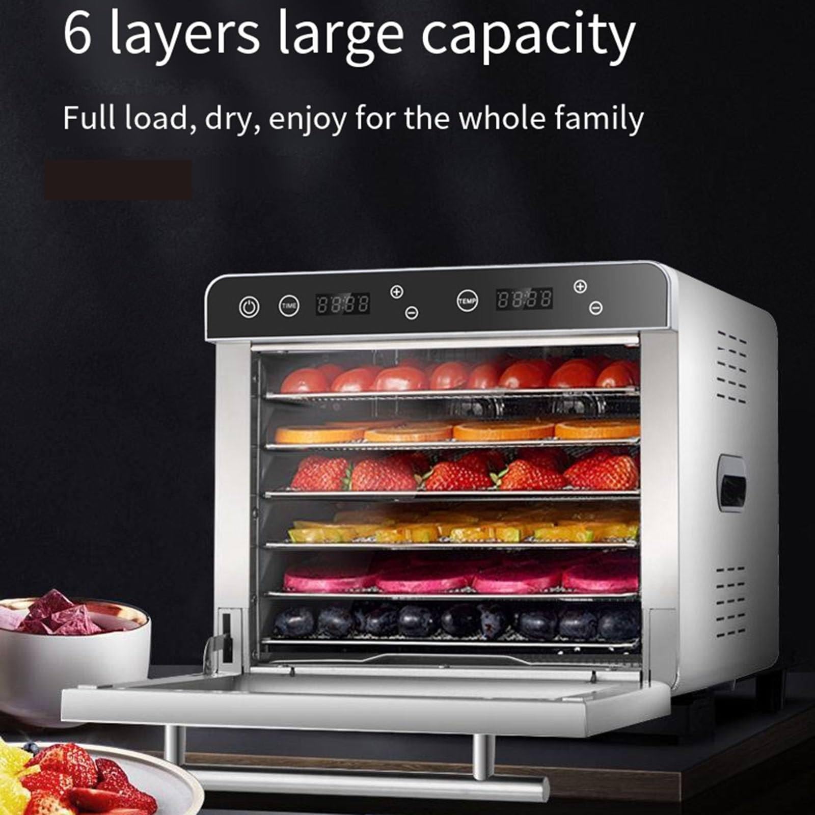 Essiccatore per Alimenti per Carne secca, Macchina essiccata per Alimenti con vassoi in Acciaio Inossidabile 6/10, Macchina essiccata per Alimenti con Temperatura Digitale,6Tray