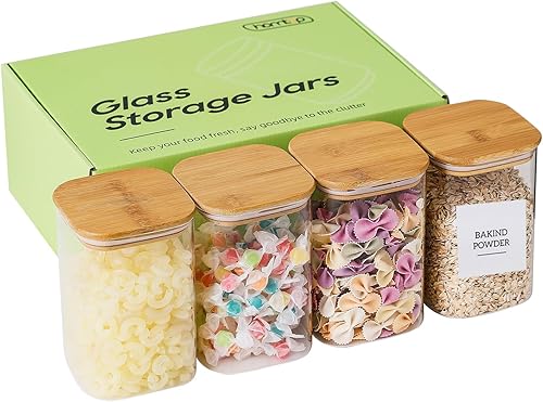 Recipientes de vidrio para almacenamiento de alimentos con tapas de bambú, tarros de vidrio de borosilicato de 34 onzas de alto para granos de café,
