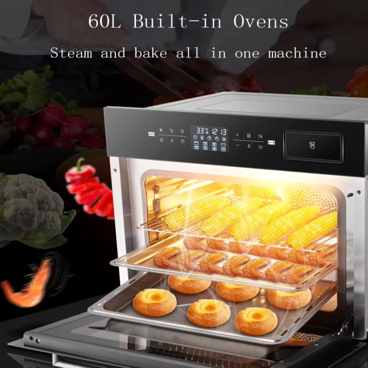 Commercial Convection Oven, Double Layer Oven with Uniform Heat, Stainless Steel for Restaurant, Hotel