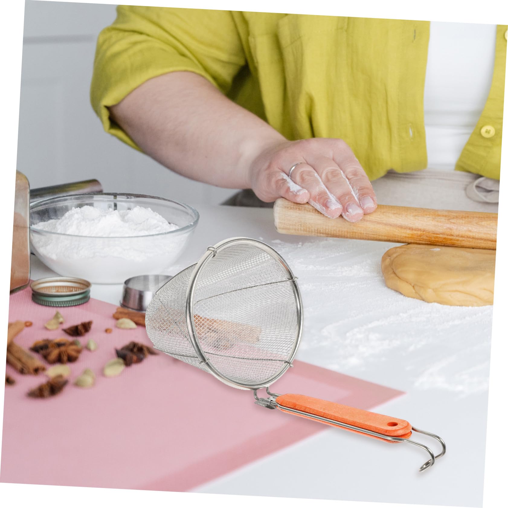 LABRIMP Colador de Acero Inoxidable para Fideos y Pasta con Mango de Madera de 14 Cm, Cesta Escurridora Resistente y Ligera, Utensilio de Cocina Adecuado para Cocción y Escurrido, Juego