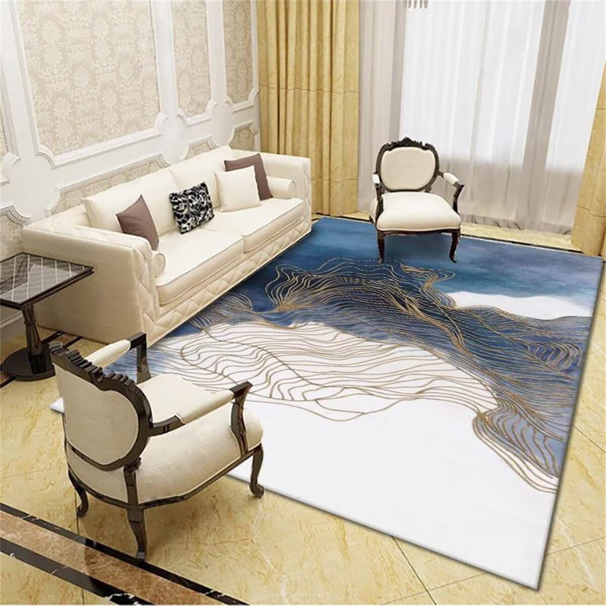 Tapis de chambre garçon et tapis d'extérieur antidérapant bleu jaune 80X150