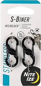 Nite Ize S-Biner MicroLock Stainless Steel - S-Biner with Locking Dual Sided Gates - Keep Keys Secure with Carabiner Key Holder - Black (2 Pack)