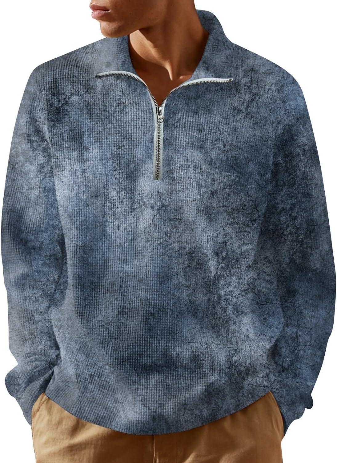 RTRDE Men's Long Sleeve Tie Dye Print Henley Shirts Daily Work Basic Pullover T-Shirt, M-3XL