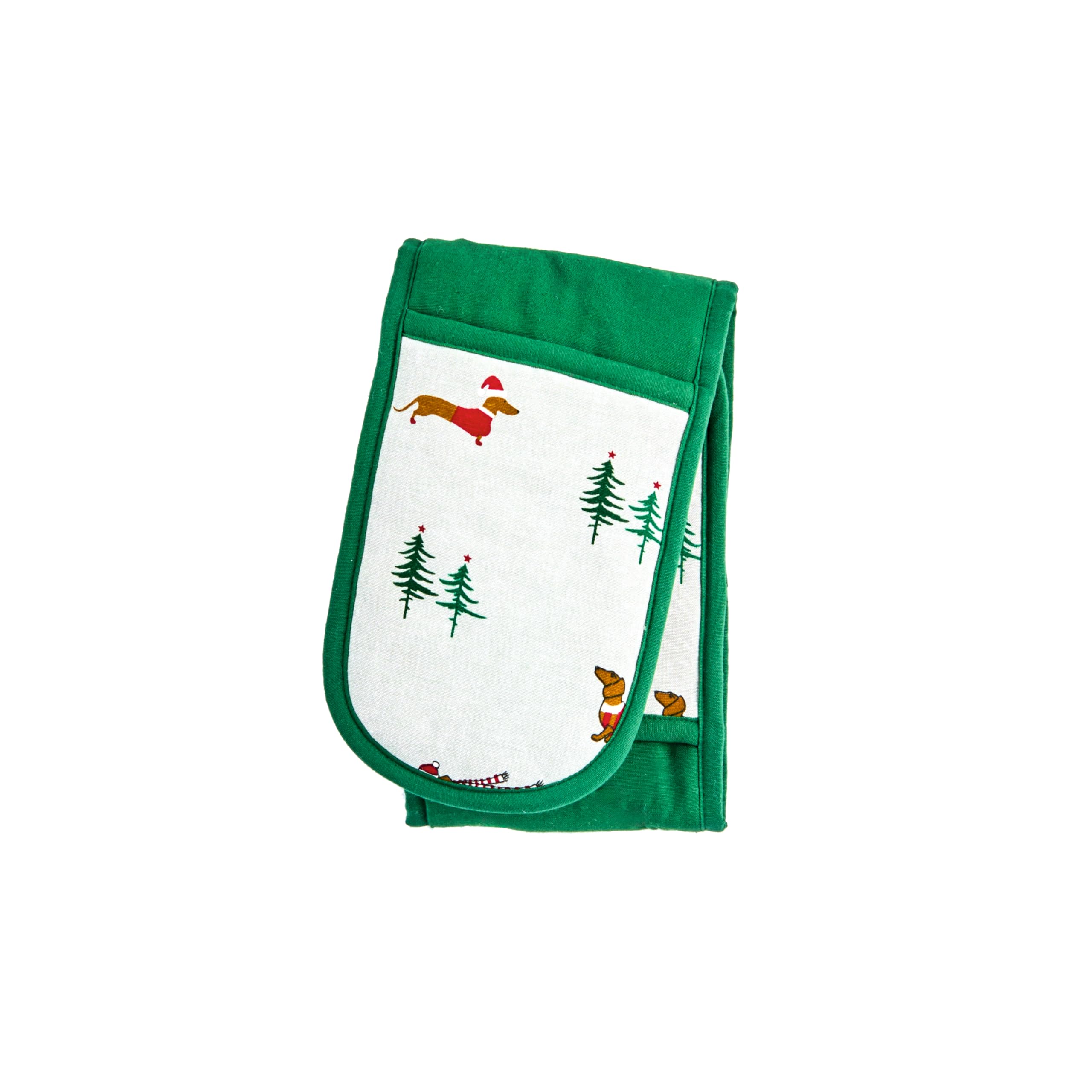 Gant de cuisine double chien Noël 90cm parfait pour sortir le rôti du four