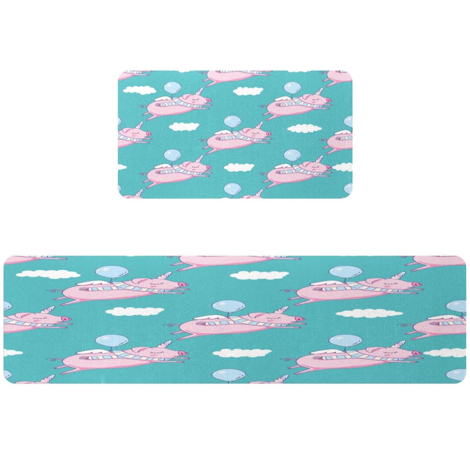 Tapis de cuisine antidérapants : lot de 2 tapis lavables à motif cochon licorne anti-glisse
