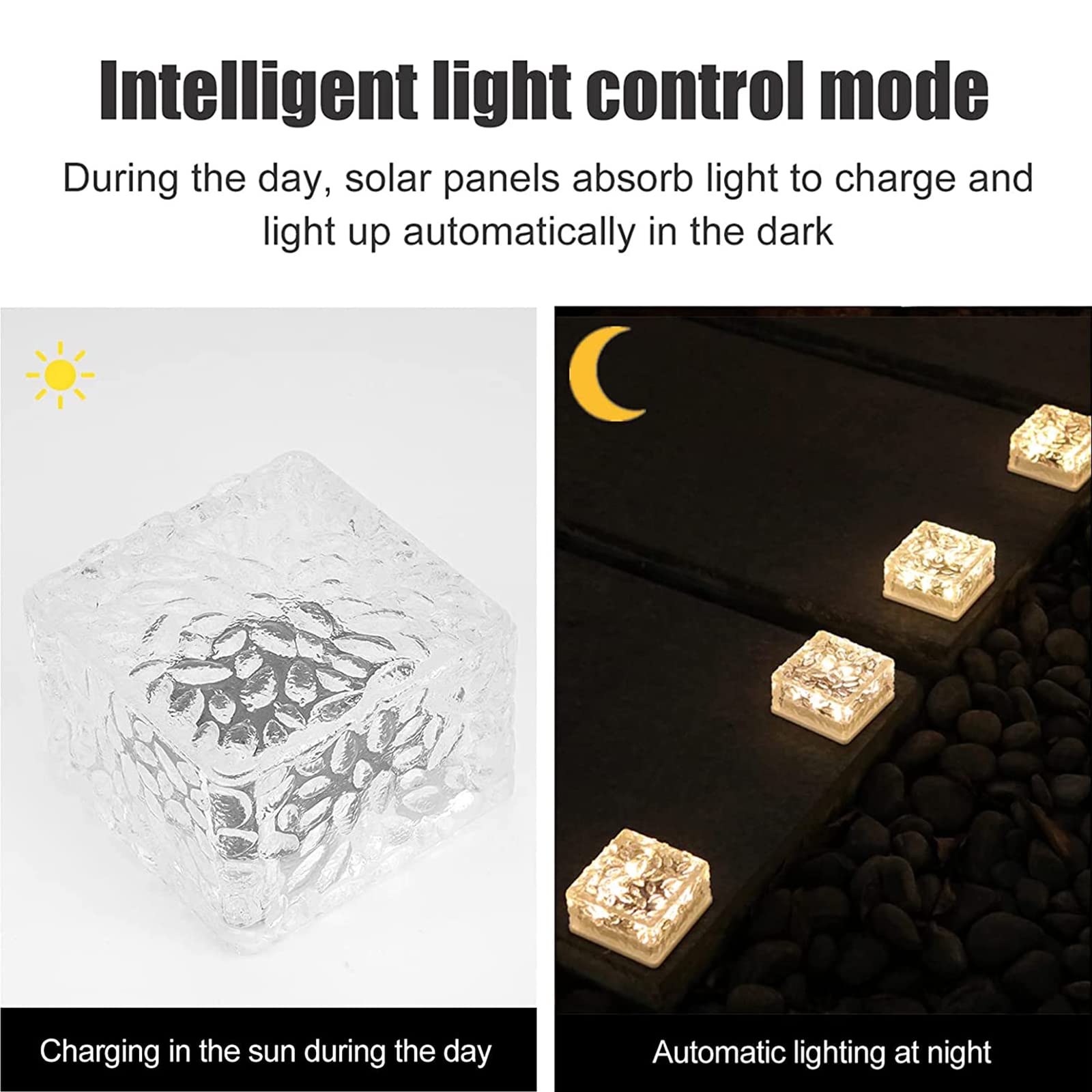 4 sztuki Led Solar Perły Kryształowe, Cegły Solarne Światła, Wodoodporne Światła Auto On/Off Solar Deck Outdoor, Solar Lights Led Outdoor Garden,dla CeSped Taras Schody Dziedziniec (kolor ciepły)
