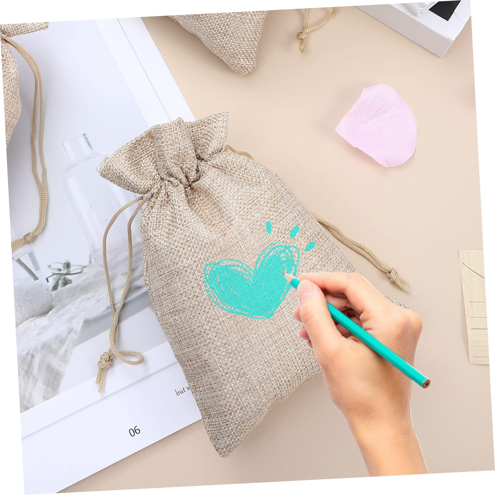 WRITWAA 50 Stück Geschenkebeutel aus Stoff mit Kordelzug Wiederverwendbar Khaki für Süßigkeiten Geburtstag und Aufbewahrung