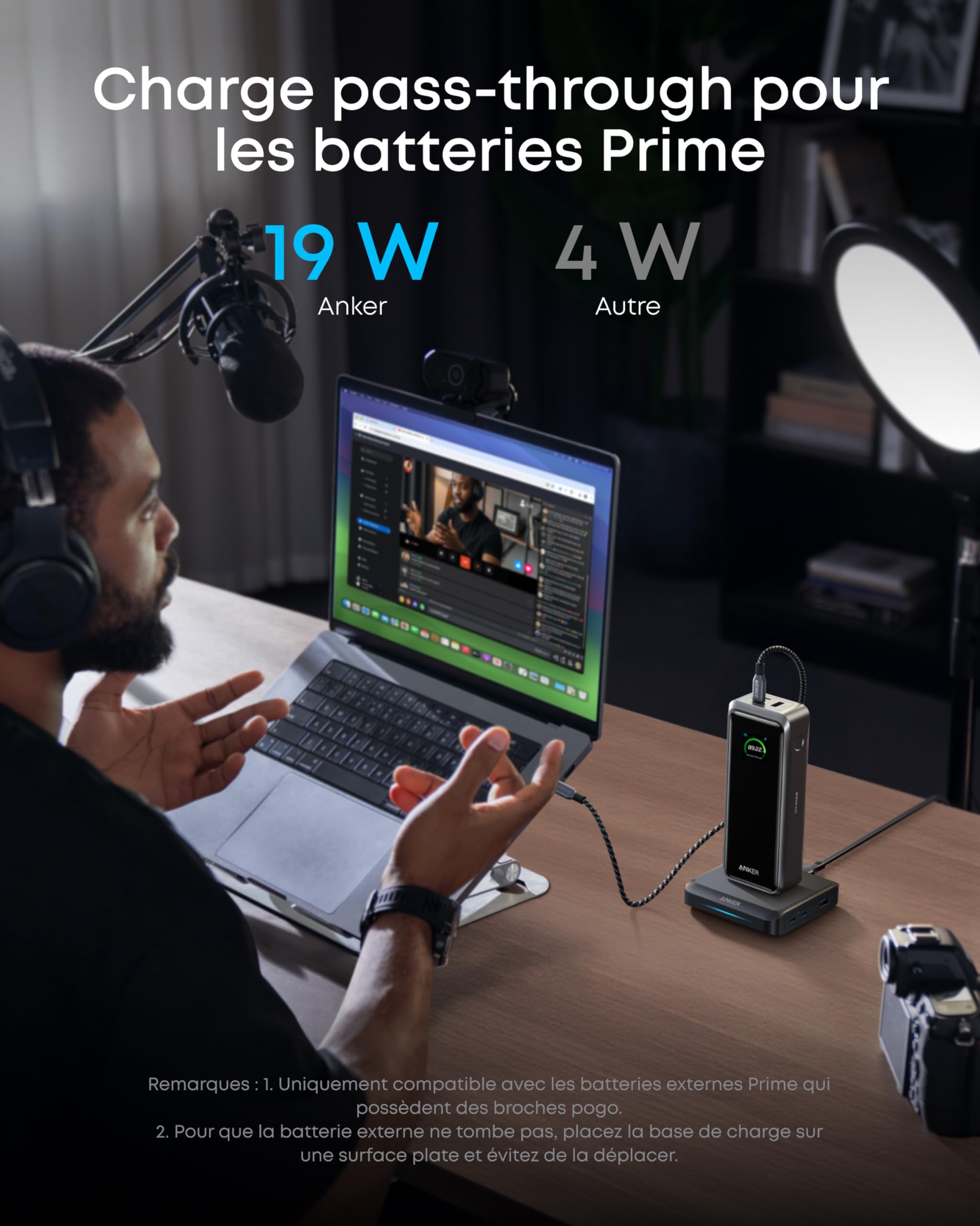Anker Base de Charge 150W, 3 Ports (Batterie Externe Non Incluse) | Recharge Rapide pour Batterie Externe Anker Prime, Compatible avec MacBook Pro/Air, Dell, iPhone 17/16/15, Samsung et plus