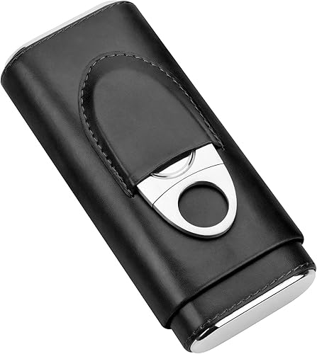 Miniatura 7 de Estuche para cigarrillos con forro de madera de cedro, estuche de viaje para puros, cortador de cigarrillos, caja humidora (negro)
