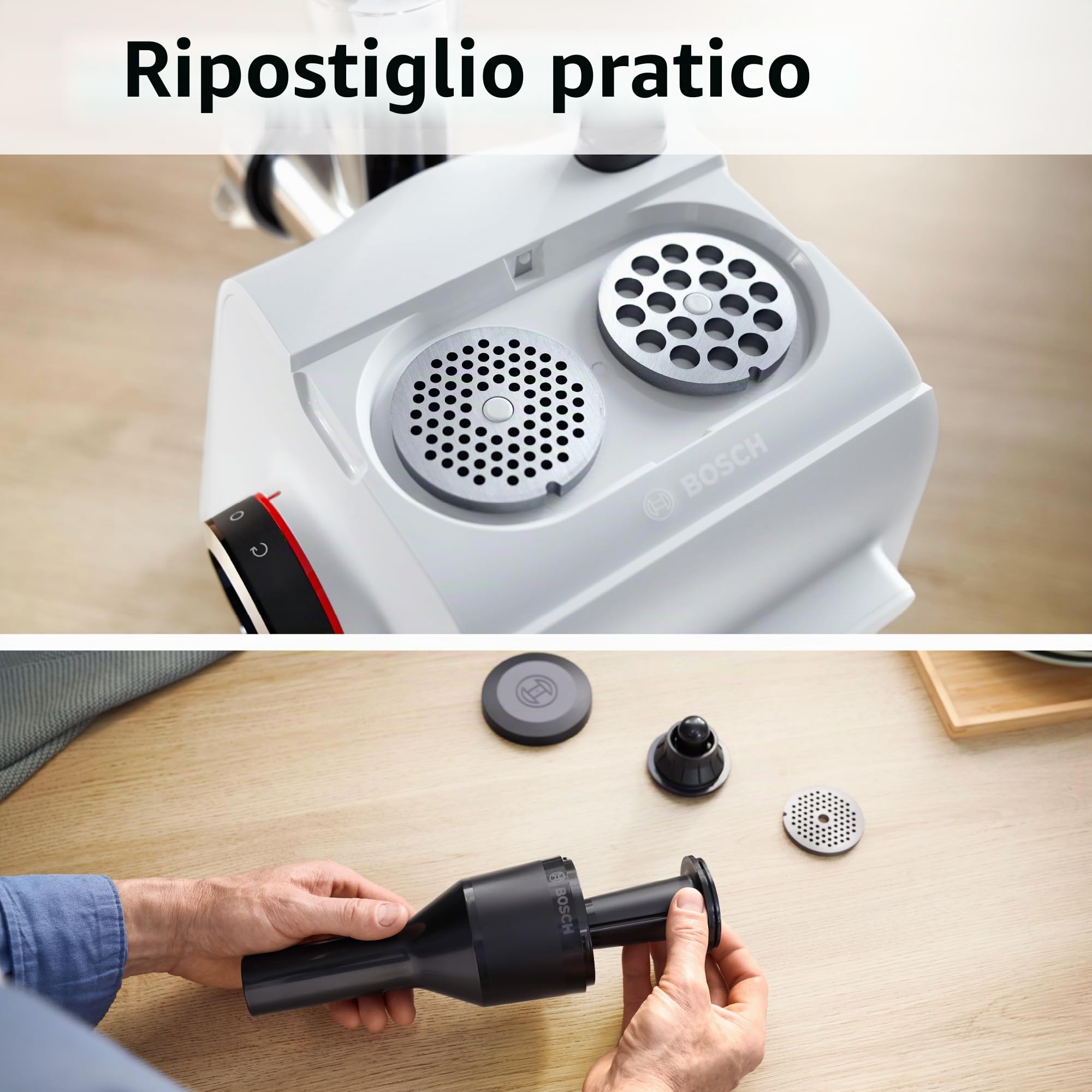 Bosch, MultiPower Serie 4, tritacarne, potente motore da 1900 watt, tritacarne, salsicce, bianco, MFWS420W