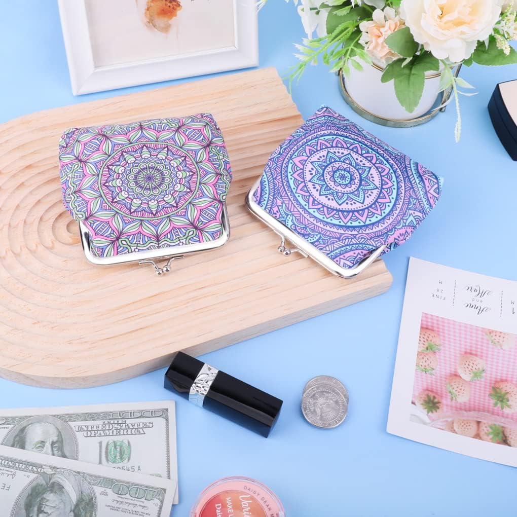 Oyachic 4 Pcs Mandala Coin Purses,PU Leather Change Purse,Vintage Wallets with Clasp Kiss-lock,Cute,Small Clutch Pouch for Woman Girls