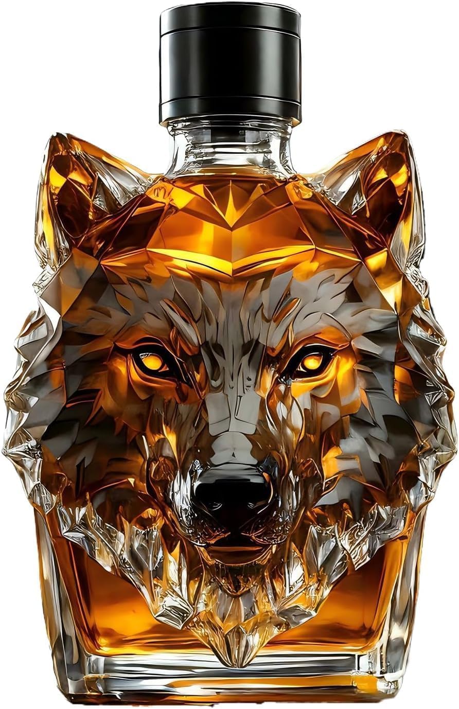 300ml Wolf Whiskey Decanter, Glass Liquor Bottle Art Statue, Decorative Whiskey Holder for Home Bar & Dining Room